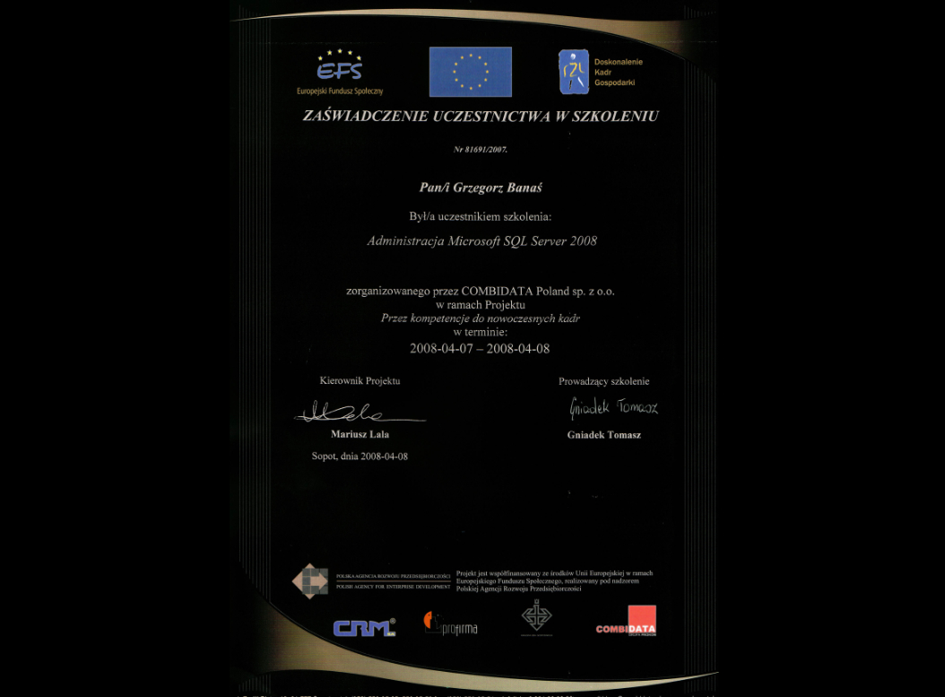 Certyfikat Administracja SQL Server