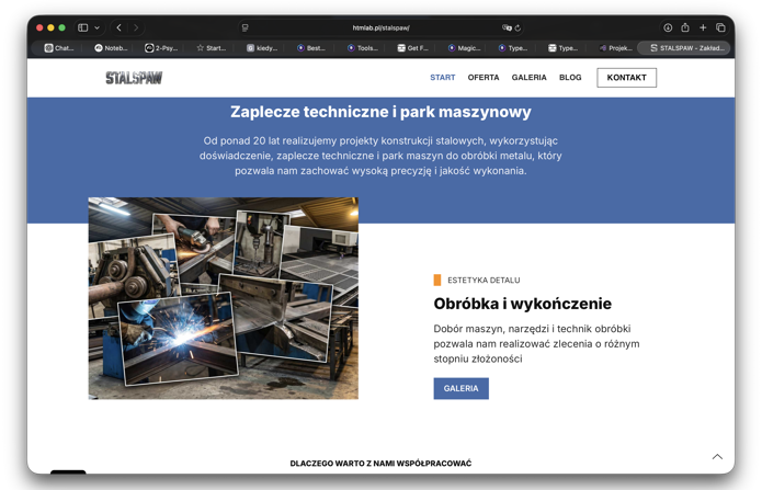 Przykładowa realizacja strony WWW dla firmy konstrukcyjnej STALSPAW